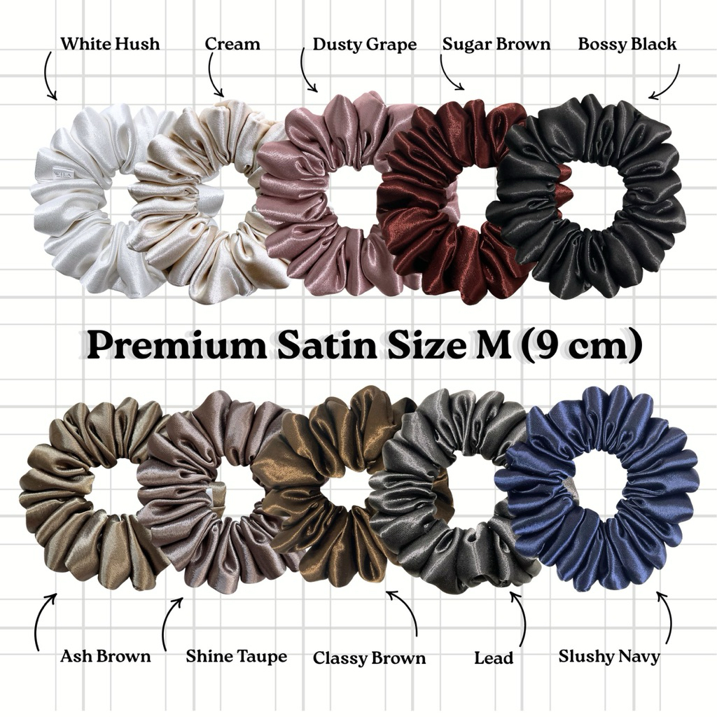 ยางมัดผมผ้าซาติน Premium Satin Scrunchie | Size M 9cm+ | รุ่นขายดี ผ้านุ่ม ไม่กินผม