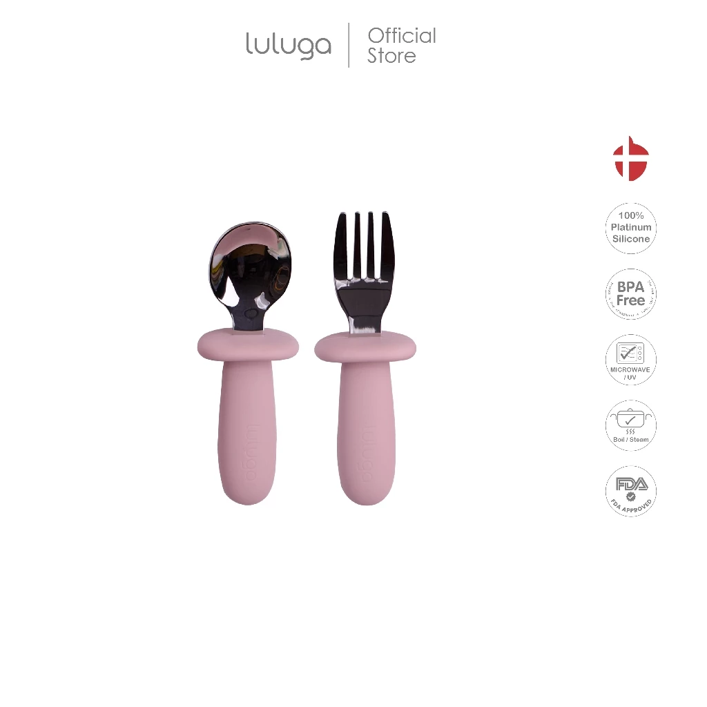 Luluga ช้อนส้อมเด็ก ช้อนฝึกทาน สแตนเลส SUS316 ด้ามซิลิโคน กันสำลัก BPA Free ฝึกทาน BLW 6 เดือน+ thumbnail 5