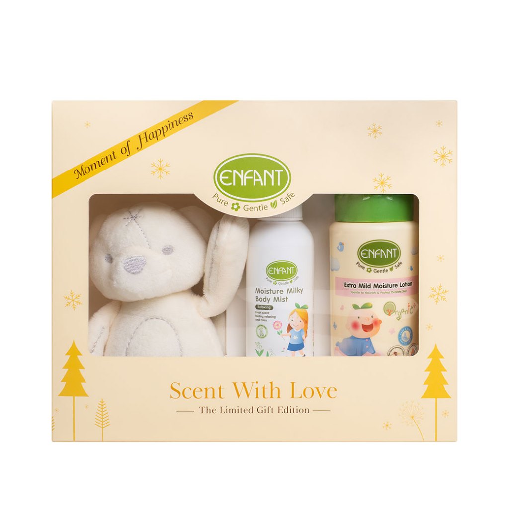 Enfant Scent With Love Gift  อองฟองต์ เซ็นท์ วิธ เลิฟ กิ๊ฟเซ็ท แบบน้องหมีสีครีม มี 3 ชิ้นต่อกล่อง