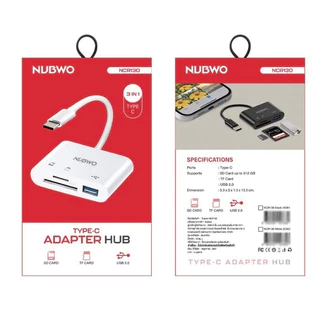 NUBWO (NCR130) 3 IN 1 TYPE-C USB HUB รองรับ SD Card/TF Card/USB รับความจุได้ถึง 512GB