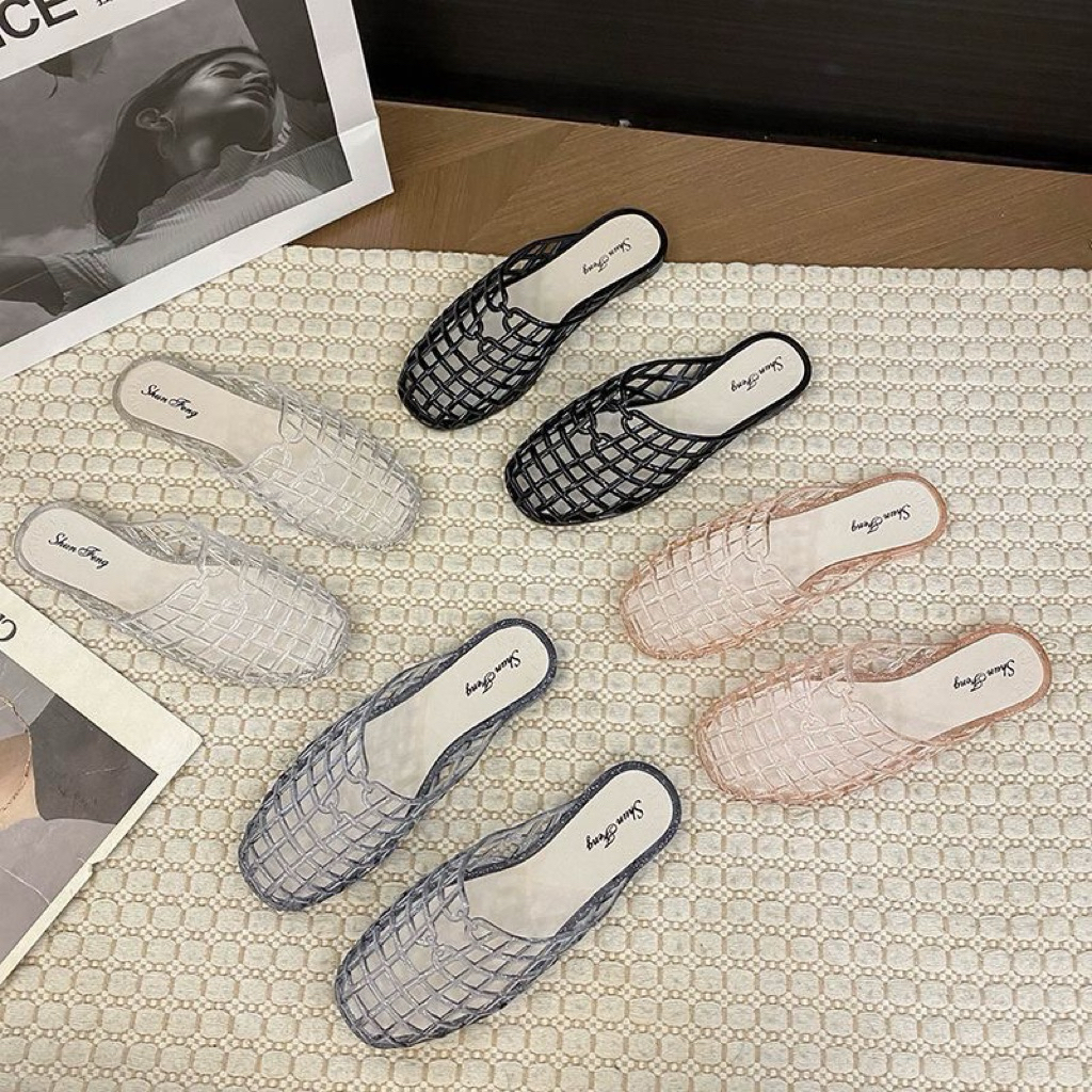 🥨Jelly.Shoes🌈 รองเท้าแตะแฟชั่นหุ้มหัว PVCนิ่ม ตาข่าย ระบายอากาศได้ดี ใส่สวย👑{พร้อมส่ง🛍️}