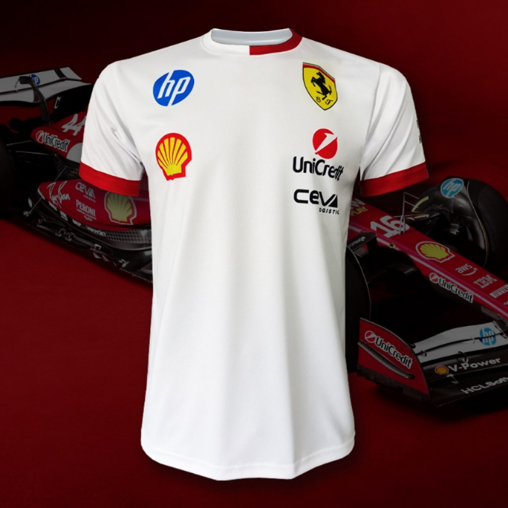 เสื้อกีฬาคอกลมแขนสั้น F1 ทีม เฟอร์รารี่ 2025 #FM0172 พิมพ์ทั้งตัว ไซส์ S-5XL