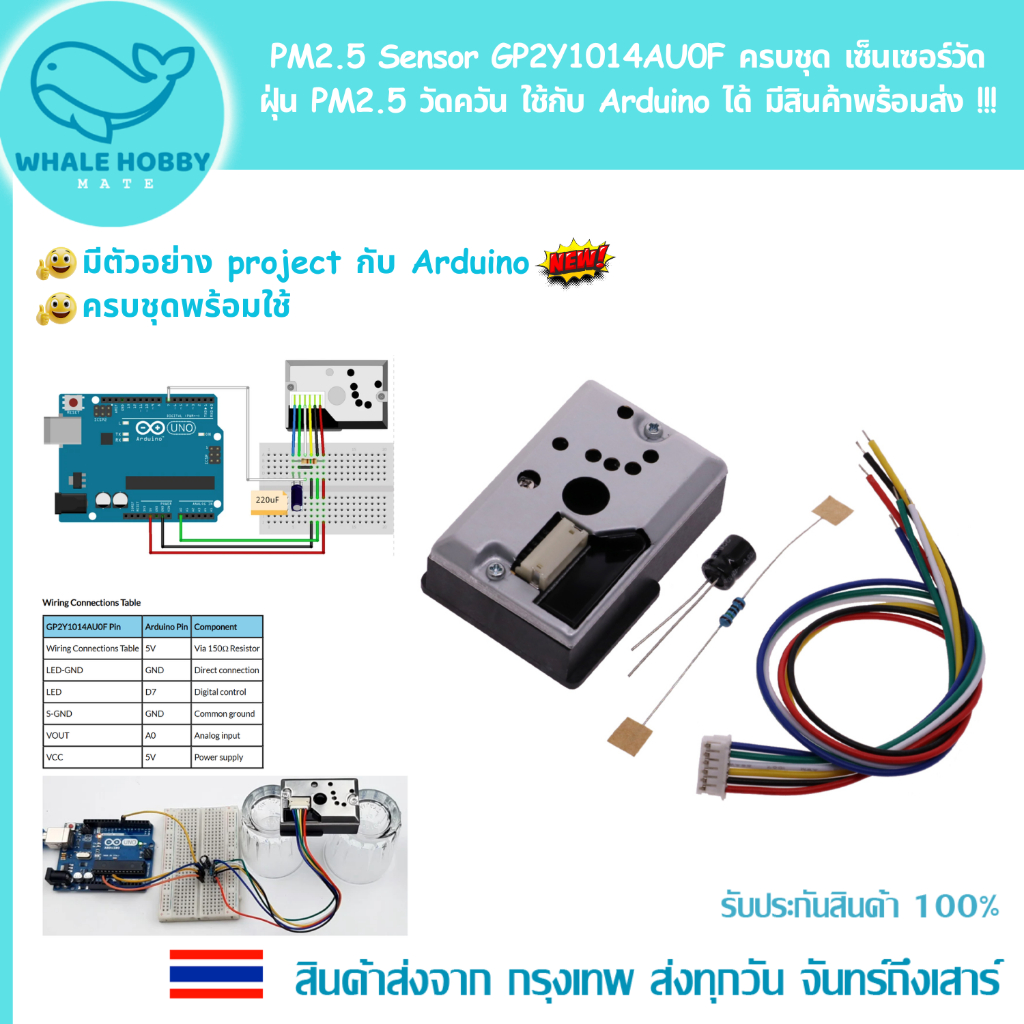 PM2.5 Sensor GP2Y1014AU0F ครบชุด เซ็นเซอร์วัดฝุ่น PM2.5 วัดควัน ใช้กับ Arduino ได้ มีสินค้าพร้อมส่ง !!!