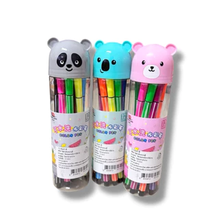 (แพค12กระปุก) ปากกาสีเมจิก มี 12 สี ลายหมีคชะสี ราคาส่ง