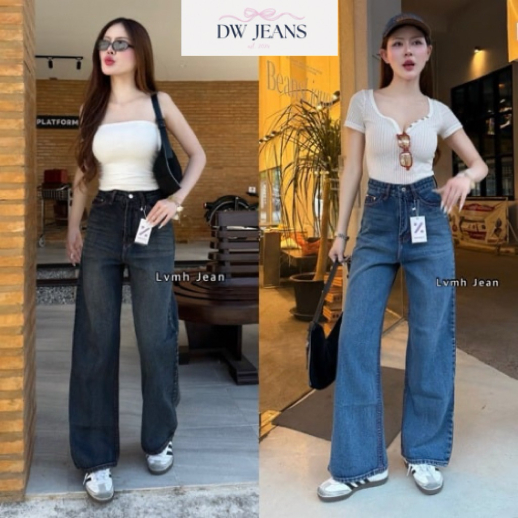 (🚚ส่งด่วน) PERCENT | S-3XL✨ กางเกงยีนส์เอวสูงขากระบอกสีฟอก DWjeans
