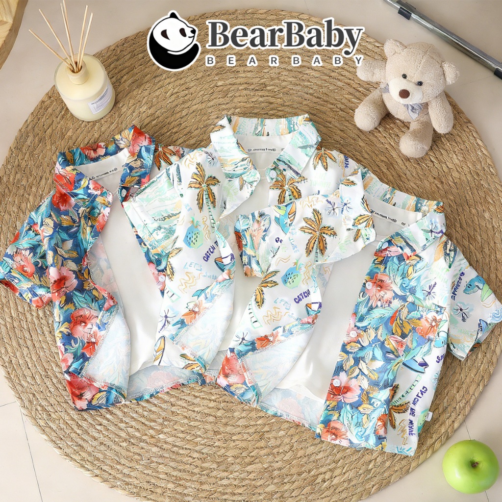 BEAR BABY เสื้อเชิ้ตฮาวายเด็ก เสื้อฮาวายเด็กแขนสั้น สไตล์ทะเล เหมาะสำหรับวันสงกรานต์ มีหลายลายให้เลือก ไซส์90-150