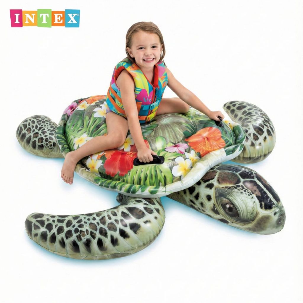 INTEX 57555NP แพยางเต่าทะเล 1.91x1.70 ม. Realistic Sea Turtle Ride-On แพเป่าลมเด็ก ของเล่นสระว่ายน้ำ ทะเล มีหูจับ