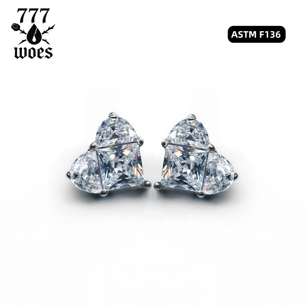 G23เกรดแพทย์ไทเทเนียมรูปหัวใจทรงเรขาคณิตฝังเพชรCZต่างหูจิวหูกระดูกอ่อนระยิบระยับใส่นอนได้ไม่แพ้