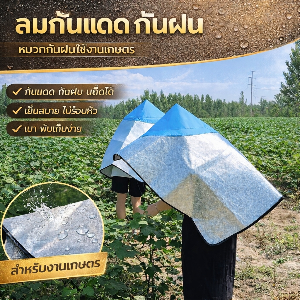 หมวกกันแดดกันฝนปีกกว้างสำหรับงานเกษตร น้ำหนักเบา ปกป้องเต็มตัว