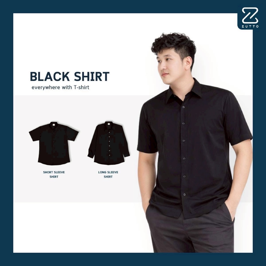 ZUTTO เสื้อเชิ้ตสีดำพรางพุง ไซส์ใหญ่สำหรับคนอ้วน