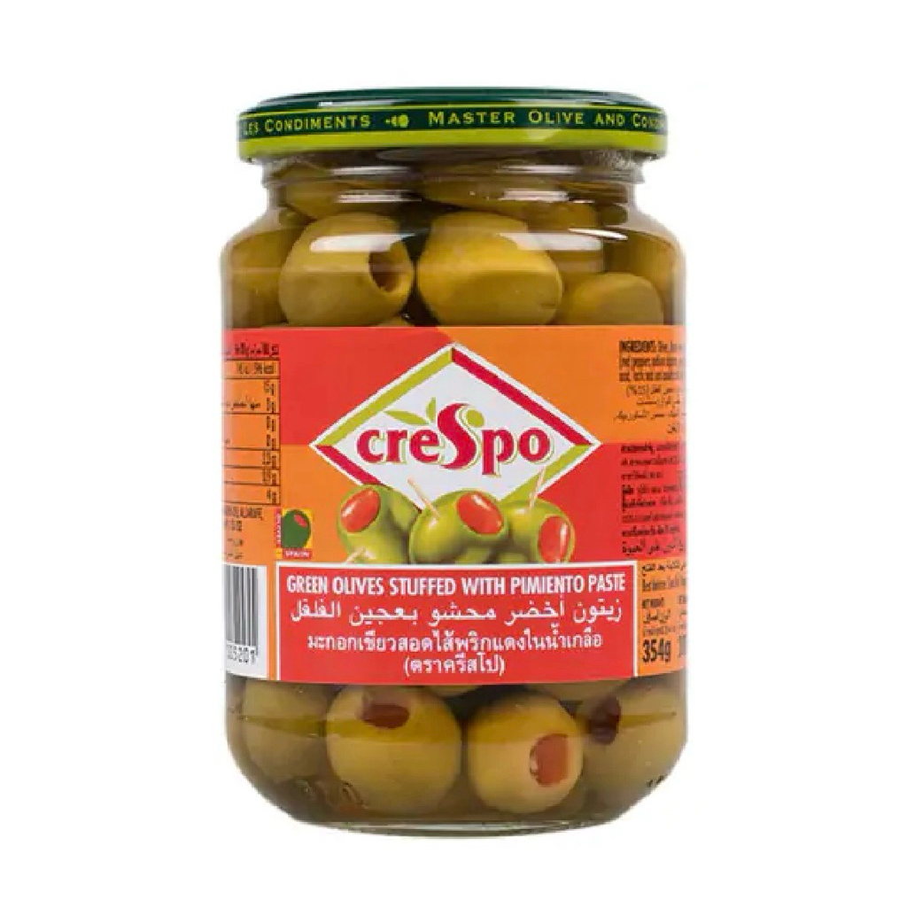 Crespo Pitted Green Olives 333g/Stuffed Green Olives Pimiento354g/Whole Green Olives 354g/Pitted Bla
