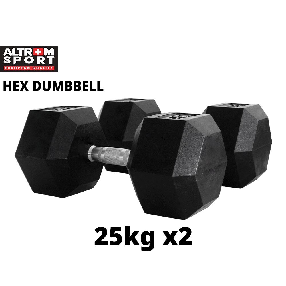 Altrom Sport DBH-25 HEX D ดัมเบลเหล็กหกเหลี่ยม Hex Rubber Dumbbell 25 kg