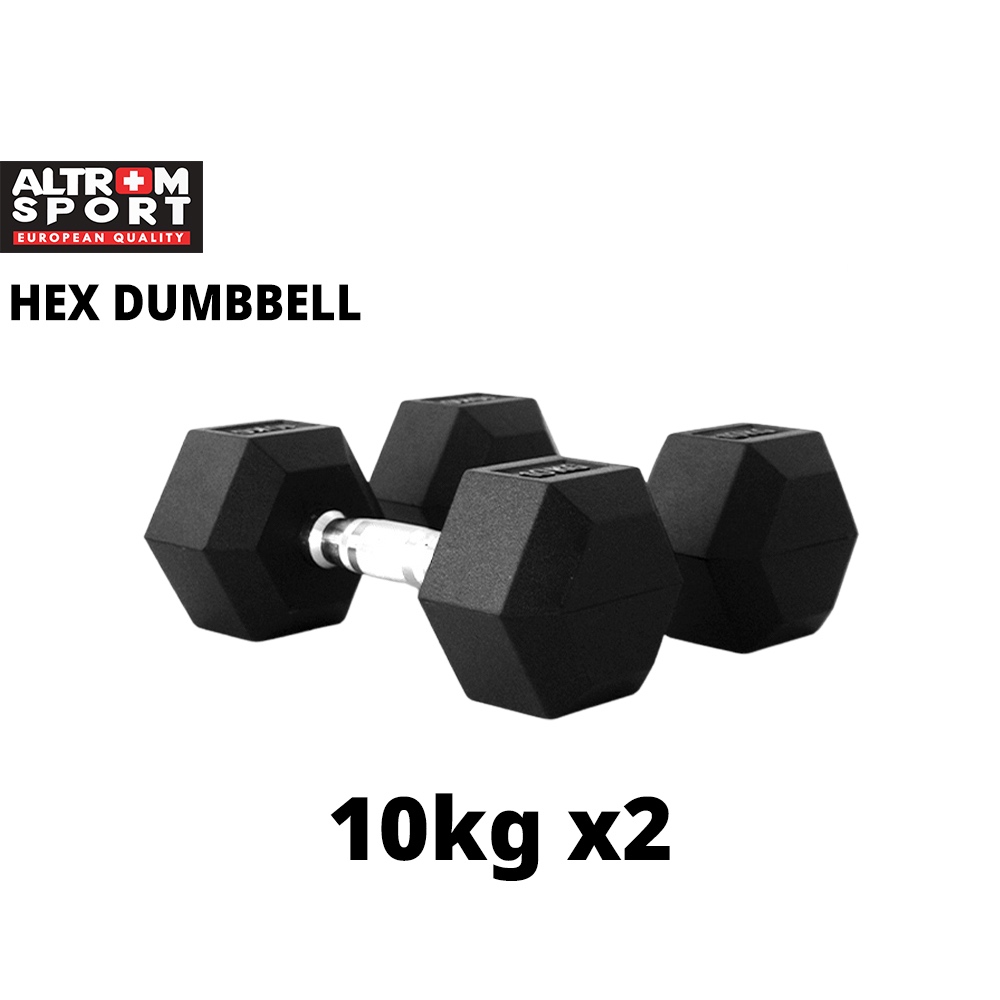 Altrom Sport DBH-10 HEX D ดัมเบลเหล็กหกเหลี่ยม Hex Rubber Dumbbell 10 kg