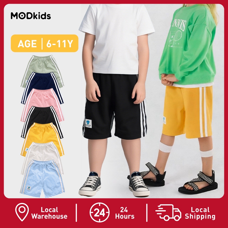 【MODkids】🔥🔥กางเกงขาสั้นเด็ก 6-11ปี ผ้าไม่ร้อน 6สี สไตล์สปอร์ต สำหรับเด็กผู้ชายและเด็กหญิง