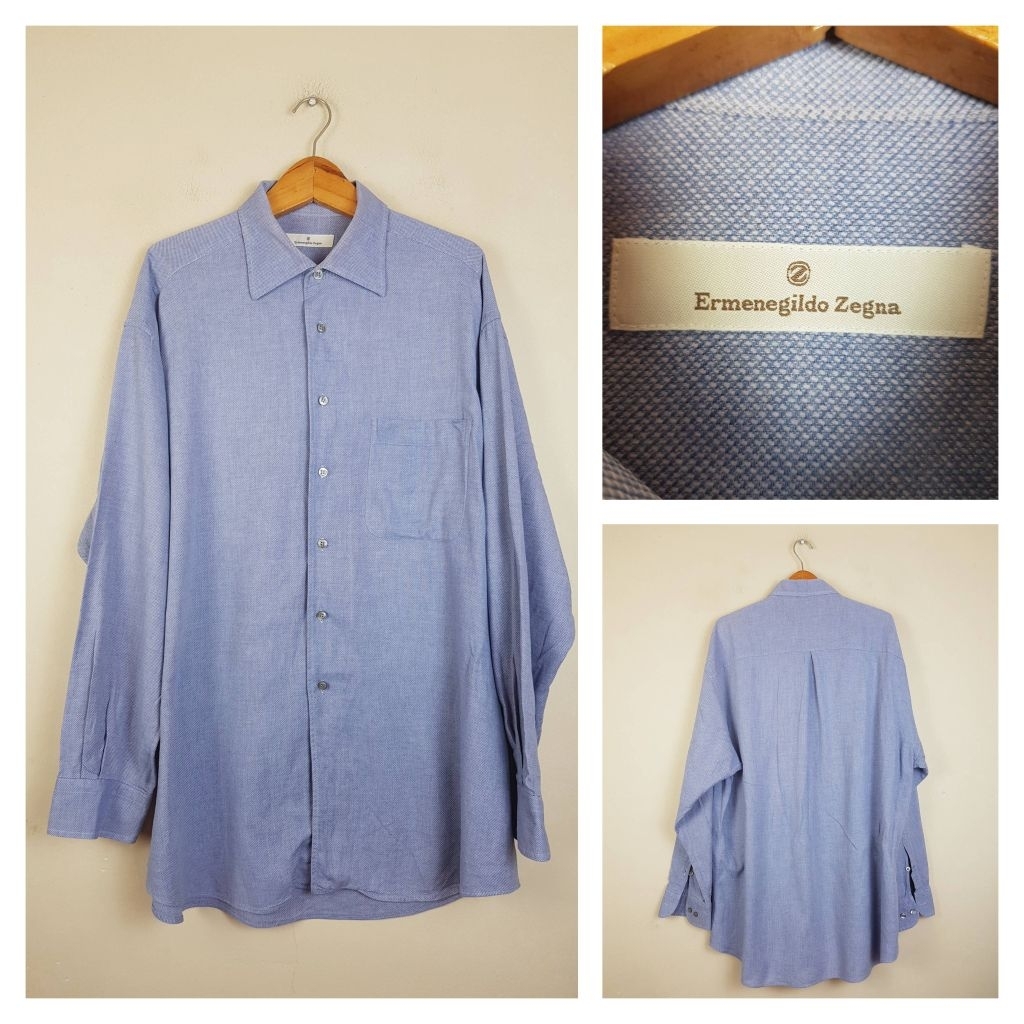 ERMENEGILDO ZEGNA Spread Collar Cotton Long Sleeves Shirt