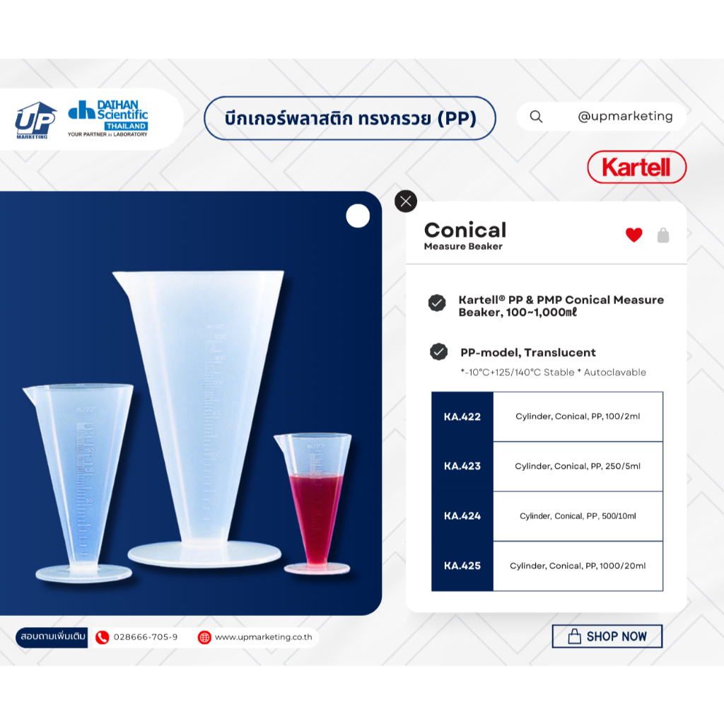 บีกเกอร์พลาสติก ทรงกรวย (PP)100~1,000㎖(Kartell,Italy)