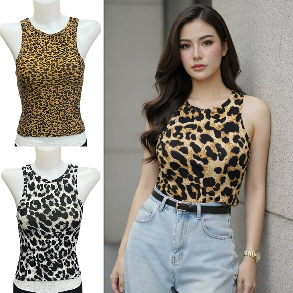 เสื้อกล้ามลายเสือผ้ายืดityตัดเย็บเองจากโรงงาน