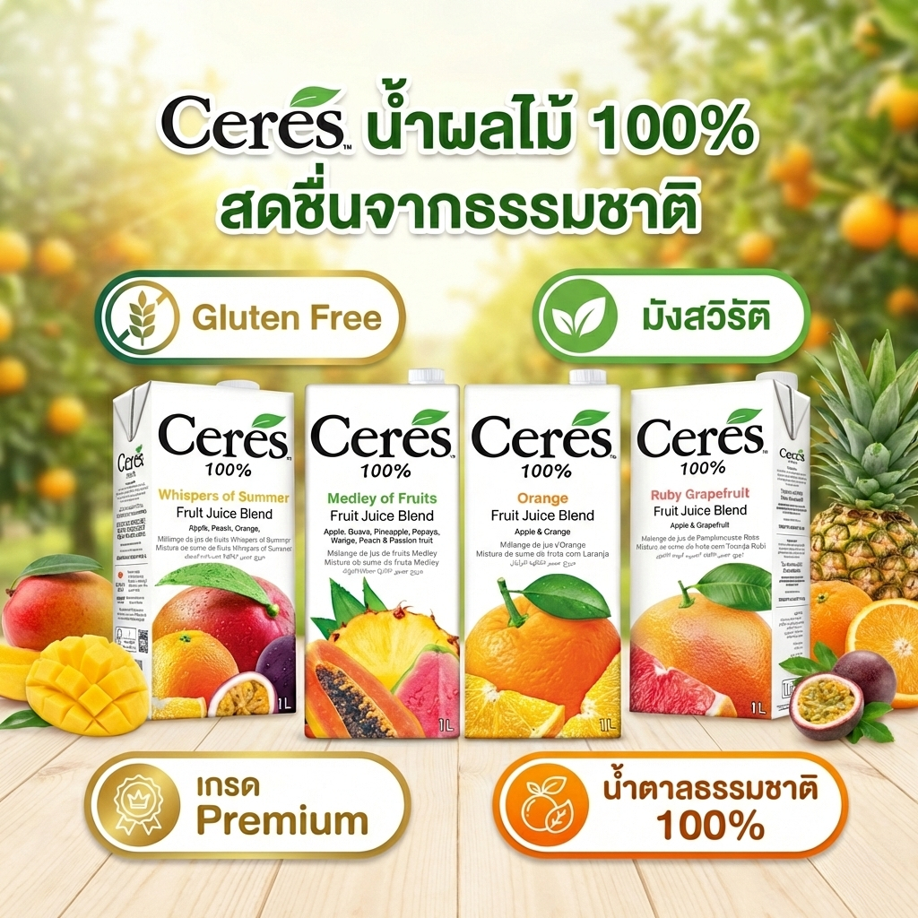 Ceres น้ำผลไม้ 100เปอร์เซ็นต์จากธรรมชาติ วิตามินซีสูง มีสารต้านอนุมูลอิสระ (คละรสได้)