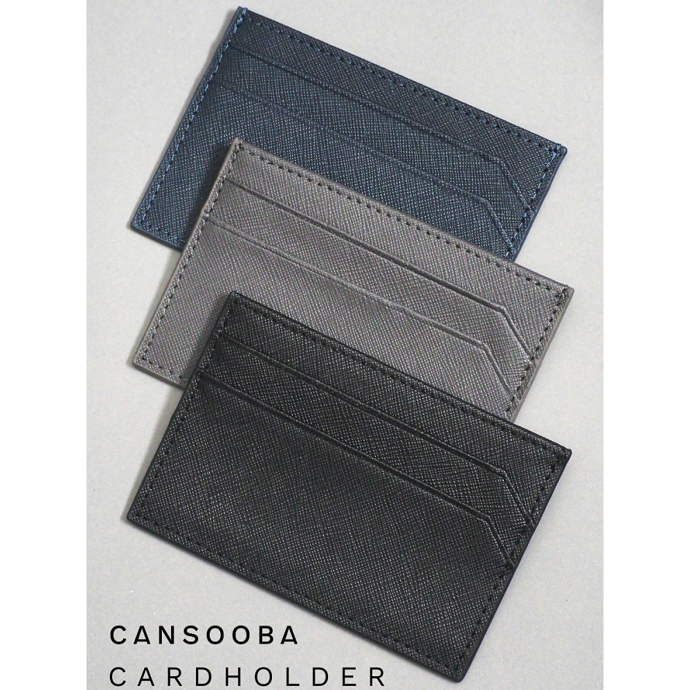 Card Holder หนังวัวแท้ลาย Saffiano กระเป๋าใส่บัตร | ใส่บัตร+ช่องกลางใส่แบงค์ ทรงบาง พกพาง่าย