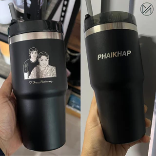แก้วเก็บความเย็น เลเซอร์รูปหรือข้อความตามสั่งออกแบบฟรี 20-30oz 600-900mlฝาโค้ง(A9)**ผลิตสินค้า2วันหลังคอนเฟริมแบบ**
