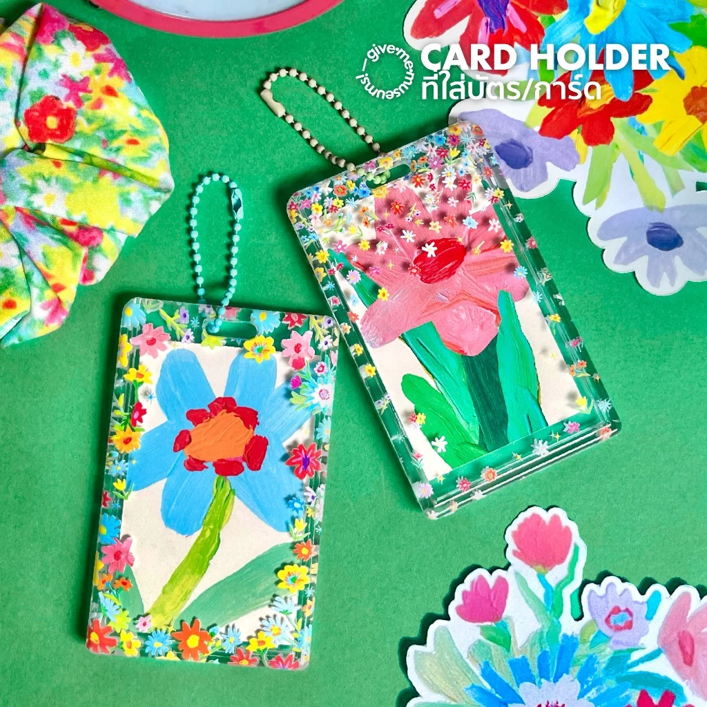 card holder ที่ใส่บัตร ใส่รูป อะคริลิกใส พิมพ์ลายดอกไม้น่ารัก give.me.museums