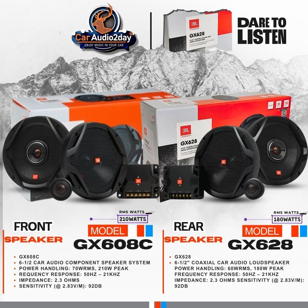 ของเเท้รุ่นท๊อป JBL GX-SERIES รุ่น GX608C เเละ GX628 ชุดลำโพงคู่หน้าหลังติดรถยนต์ 50-21000Hz