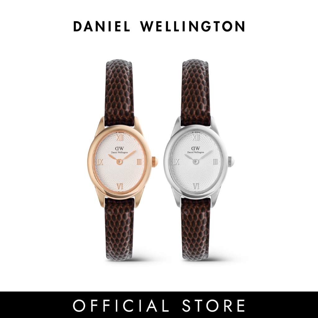 (New) Daniel Wellington Ophelia Mini Dark Brown Lizard White Guilloché Rose Gold / Silver นาฬิกา ผู้