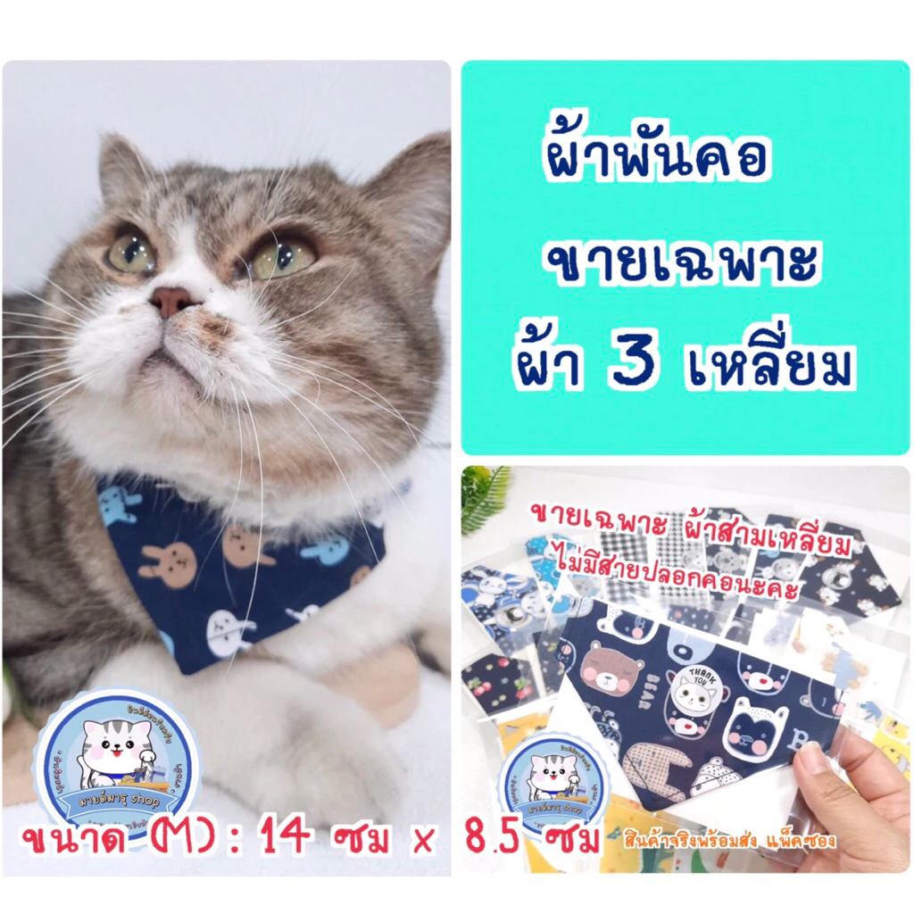 ผ้าพันคอแมว สุนัขตัวเล็ก ( เฉพาะผ้า 3 เหลี่ยม ) ไม่มีสายปลอกคอคู่กับผ้า นะคะ
