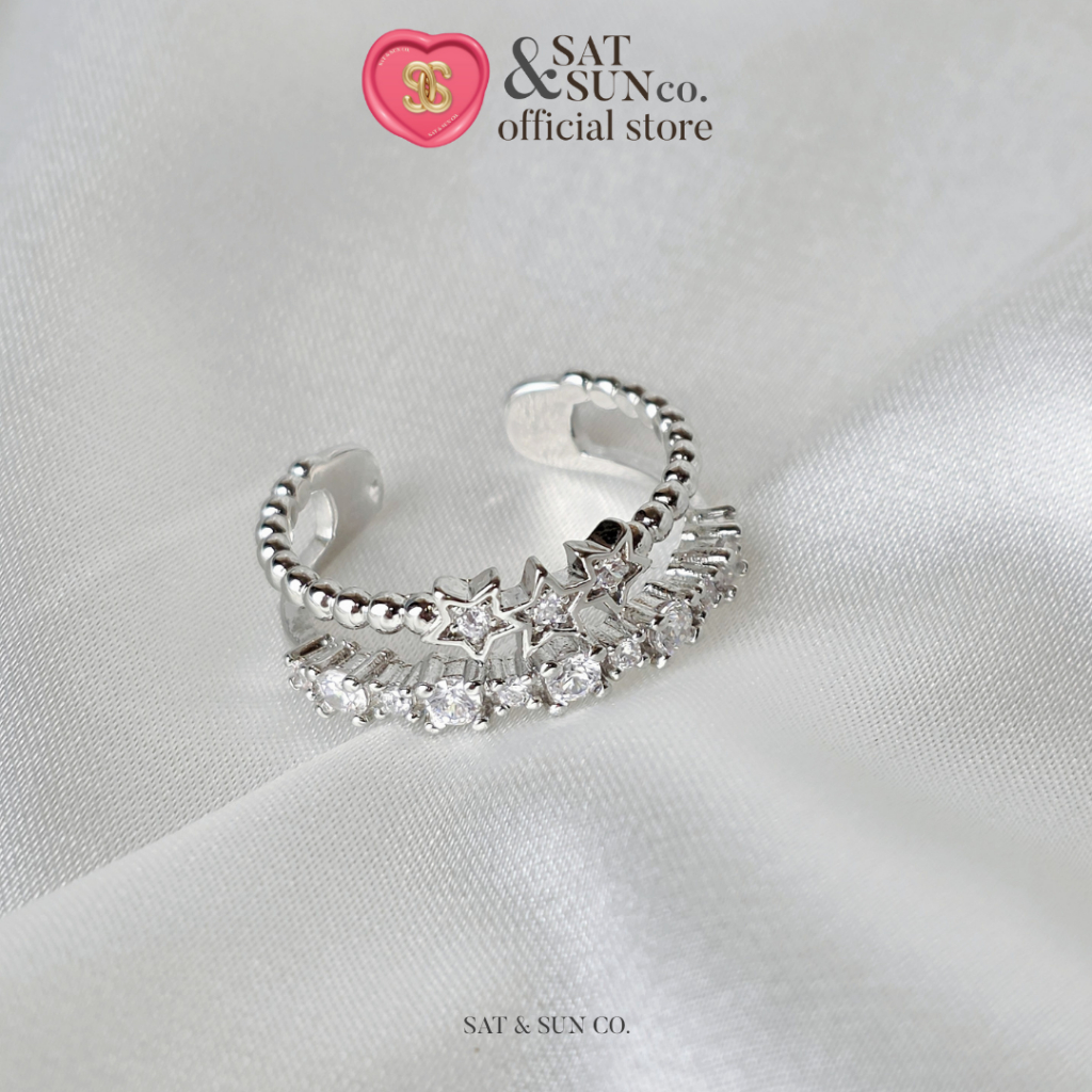 SATANDSUN Double Star Diamond Ring แหวน 2 in 1 แหวน 2 ชั้น ประดับเพชร รูปดาว คุ้มมาก สวยหรู ดูแพง