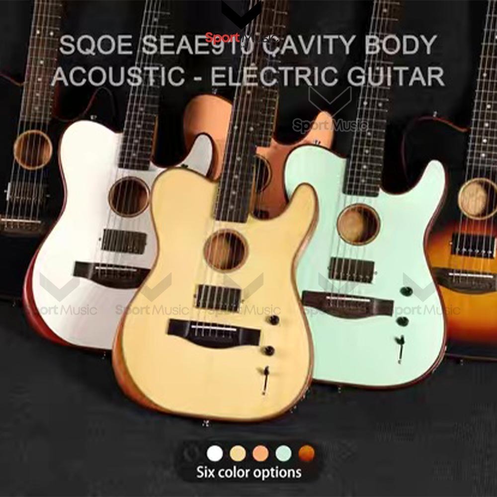 SQOE กีตาร์โปร่งไฟฟ้า รุ่น SEAE910 ACOUSTASONIC ทรง TELECASTER GUITAR พร้อมกระเป๋าและอุปกรณ์