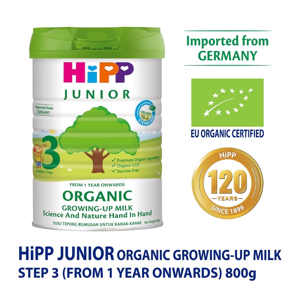 นมผง HiPP จูเนียร์ ออร์แกนิค สูตร3 JUNIOR Organic Growing-up Milk Step 3 (800g) 1 year+