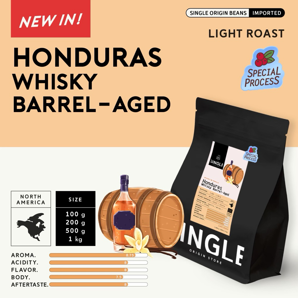 เมล็ดกาแฟคั่วอ่อน Honduras Whisky Barrel - Aged (Specialty Coffee)