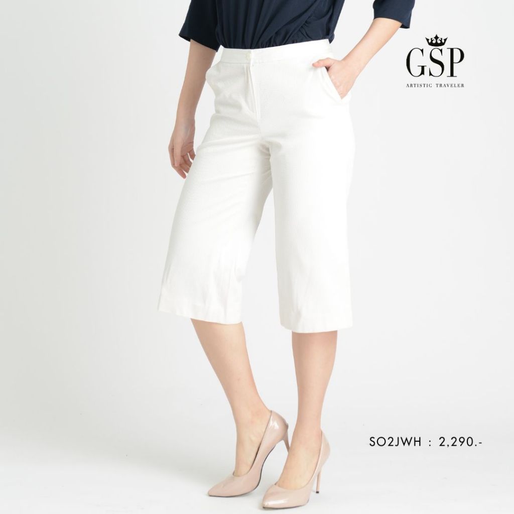 GSP กางเกงขา4ส่วน ผ้าคอตตอล สีขาว SO2JWH