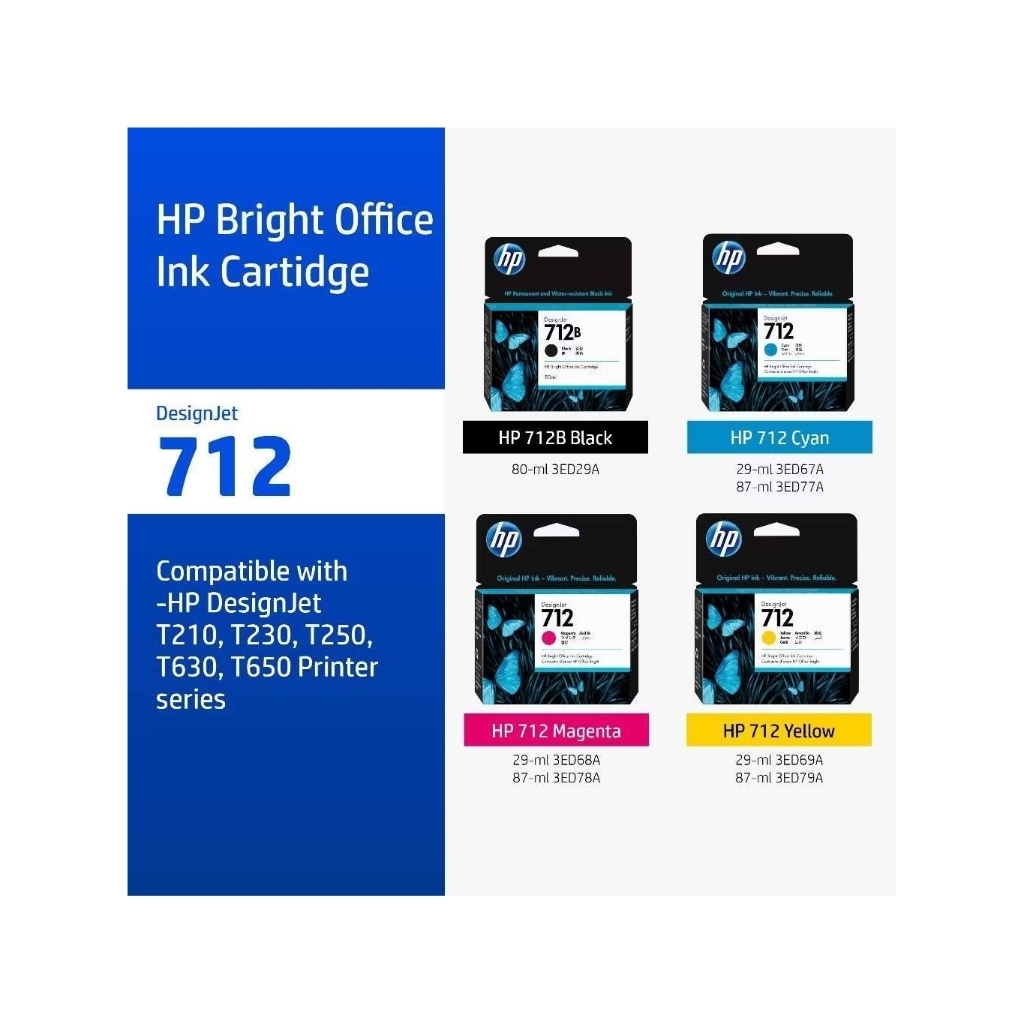 HP หมึกเเท้ HP 712 / 712B Black/Tri-Color ของเเท้ 100% รับประกันสินค้าทุกชิ้น
