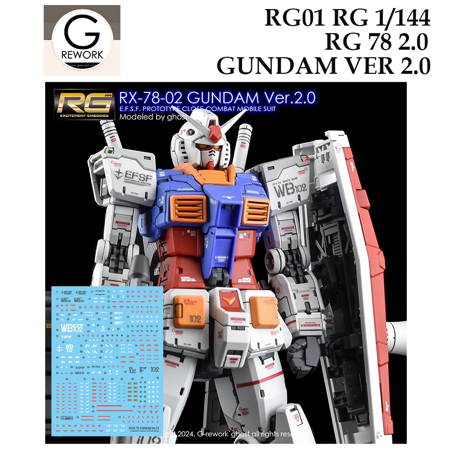ดีคอลน้ำ [G-Rework] RG01 RX 78 2.0 VER 2.0 RG 1/144 GUNDAM WATER SLIDE DECAL RG 01