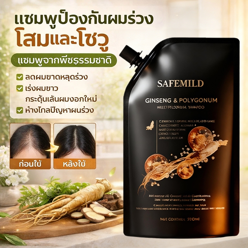 SAFEMILD แชมพูสระผมสีดำสกัดจากพืชธรรมชาติ อ่อนโยน ไม่ระคายเคือง ปิดผมขาวและปกป้องหนังศีรษะ