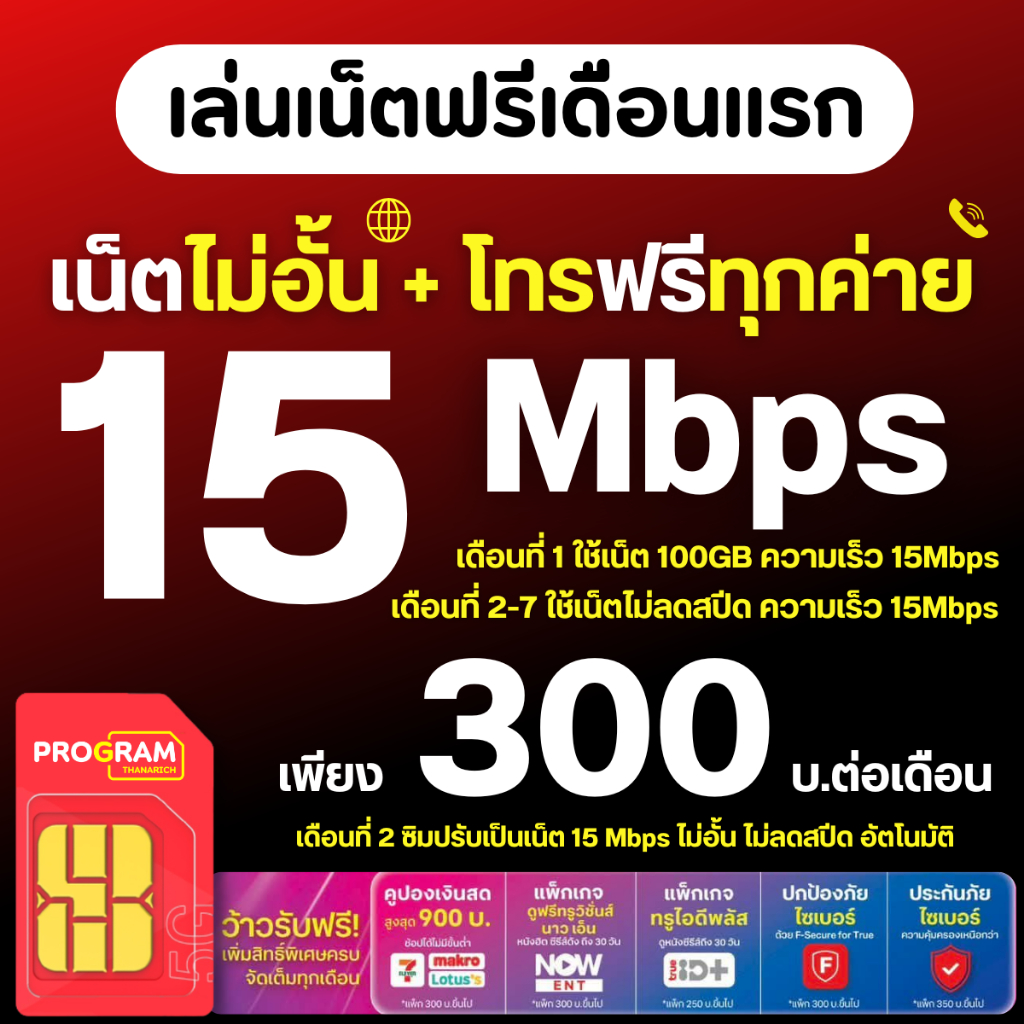 ( ใช้เน็ตฟรีเดือนแรก ) โปรเน็ตทรู 15 Mbps 30Mbps 100Mbps ไม่อั้น โทรฟรีทุกเครือข่าย เดือนละ 200 บาท