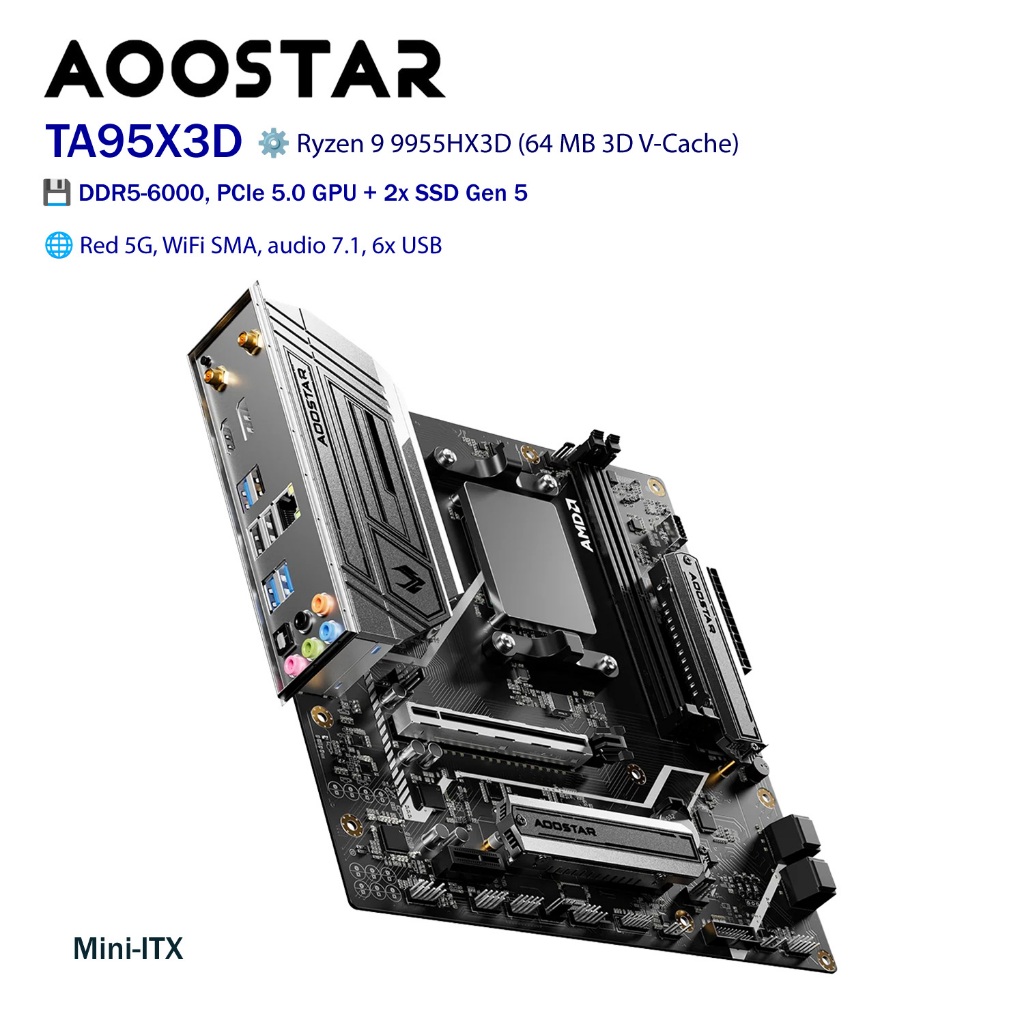 เมนบอร์ด AOOSTAR TA95X3D main-Bord Mini-ATX on-board AMD Ryzen™ 9 9955HX3D / 9955HX