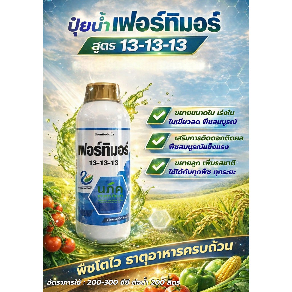 13-13-13 เฟอร์ทิมอร์ ขนาด 1 ลิตร ทำให้ใบสมบูรณ์ ใบใหญ่ ตราหงษ์ใบไม้