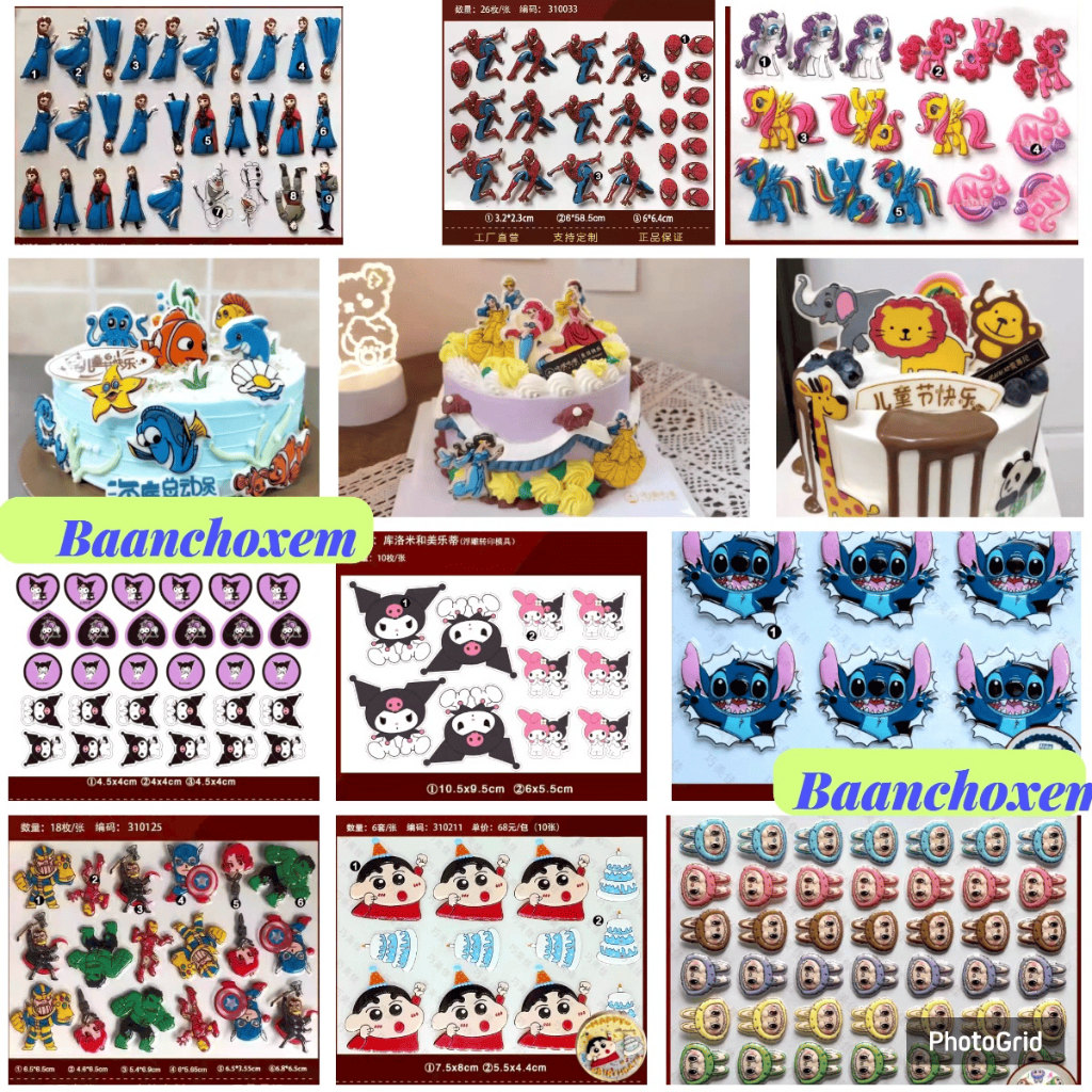 แผ่นลอกลายช็อคโกแลต แผ่นลอกลายช็อคโกแลต แผ่นช็อคโกแลตการ์ตูนตกแต่งเค้ก ลวดลาย เอลซ่า สไปเดอร์แมน คุโรมิ ชินามอล โดเรม่อน