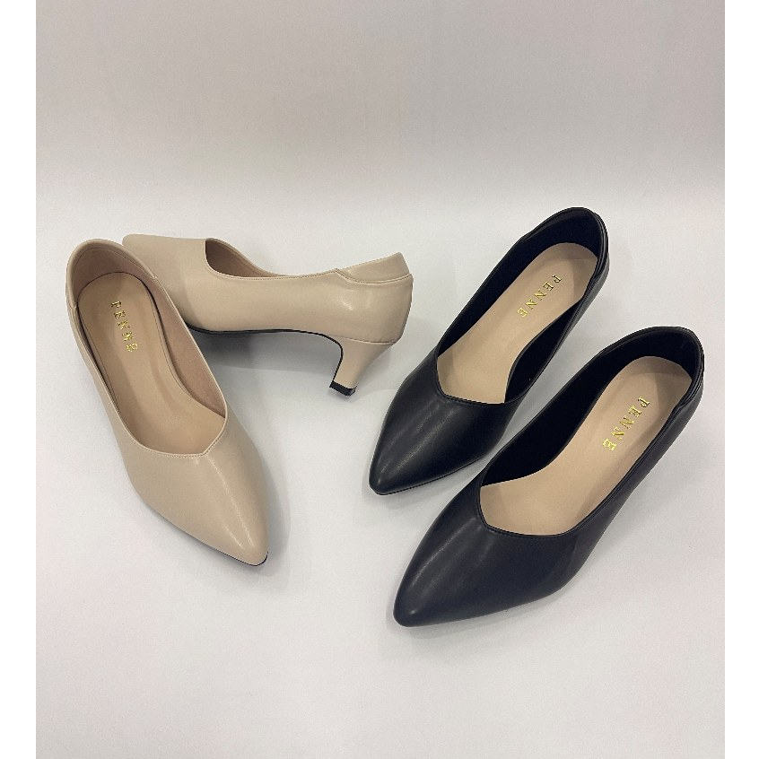 (No. 6032) รองเท้าคัทชูแฟชั่น หัวแหลม หนังเรียบ  สูง 2 นิ้ว เบอร์ 36-40