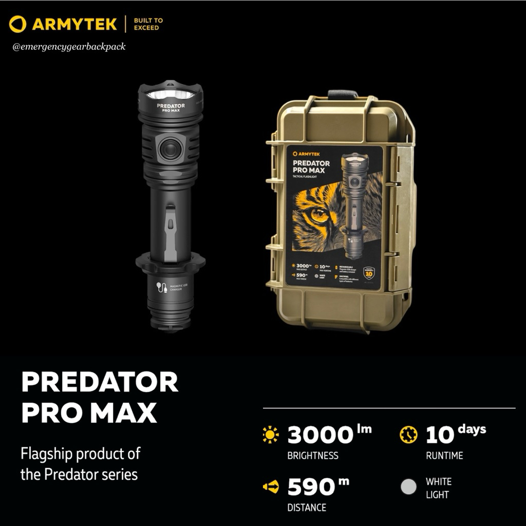 Armytek Predator Pro Max 3000 lm 590 m Long-Range Flashlight