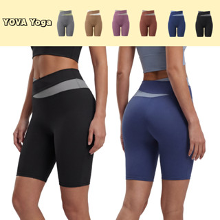 กางเกงขาสั้นสำหรับผู้หญิง กางเกงโยคะ ดีไซน์สองสี ระบายอากาศไ…