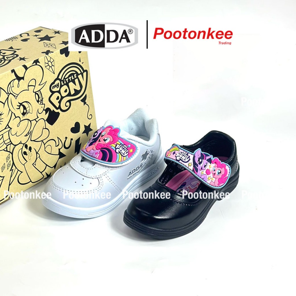 ADDA  รุ่น 41G3A / 41C23 *มีไฟ* รองเท้านักเรียนหญิง หนังดำ พละ ลาย Pony ไซส์ 25-35