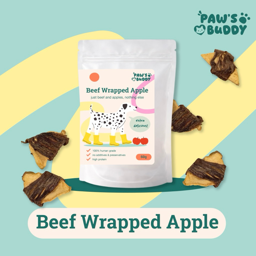 ขนมสุนัข เนื้อวัวพันแอปเปิ้ล Paw’s Buddy ขนมสุนัขเกรดคนทาน 60g