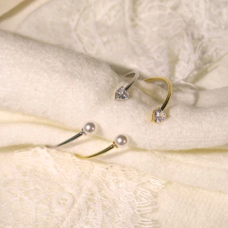 Socrush.bkk | LOVE PEARL cuff bracelet | SB-094 | กำไลข้อมือ หัวใจ เพชร มุก