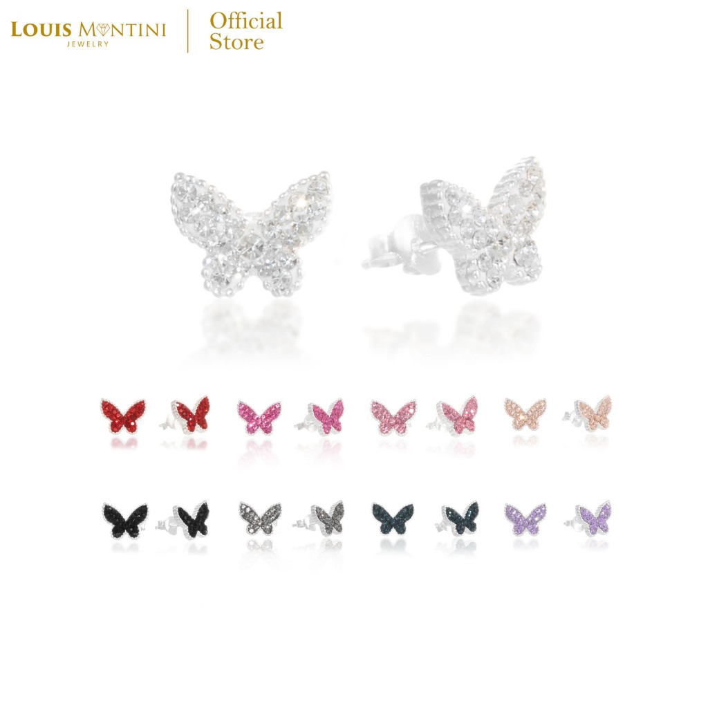[ส่งด่วนฟรี]Louis Montini (Jewelry) Sterling Silver 925 Earrings ต่างหูเงินแท้ 92.5% ต่างหูผู้หญิง รูปผีเสื้อ LJER112
