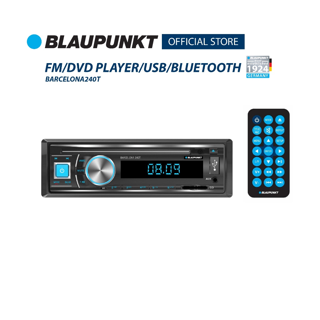 BLAUPUNKT เครื่องรับวิทยุติดรถยนต์ ขนาด 1 DIN รองรับการเชื่อมต่อ Bluetooth รุ่น BARCELONA240T