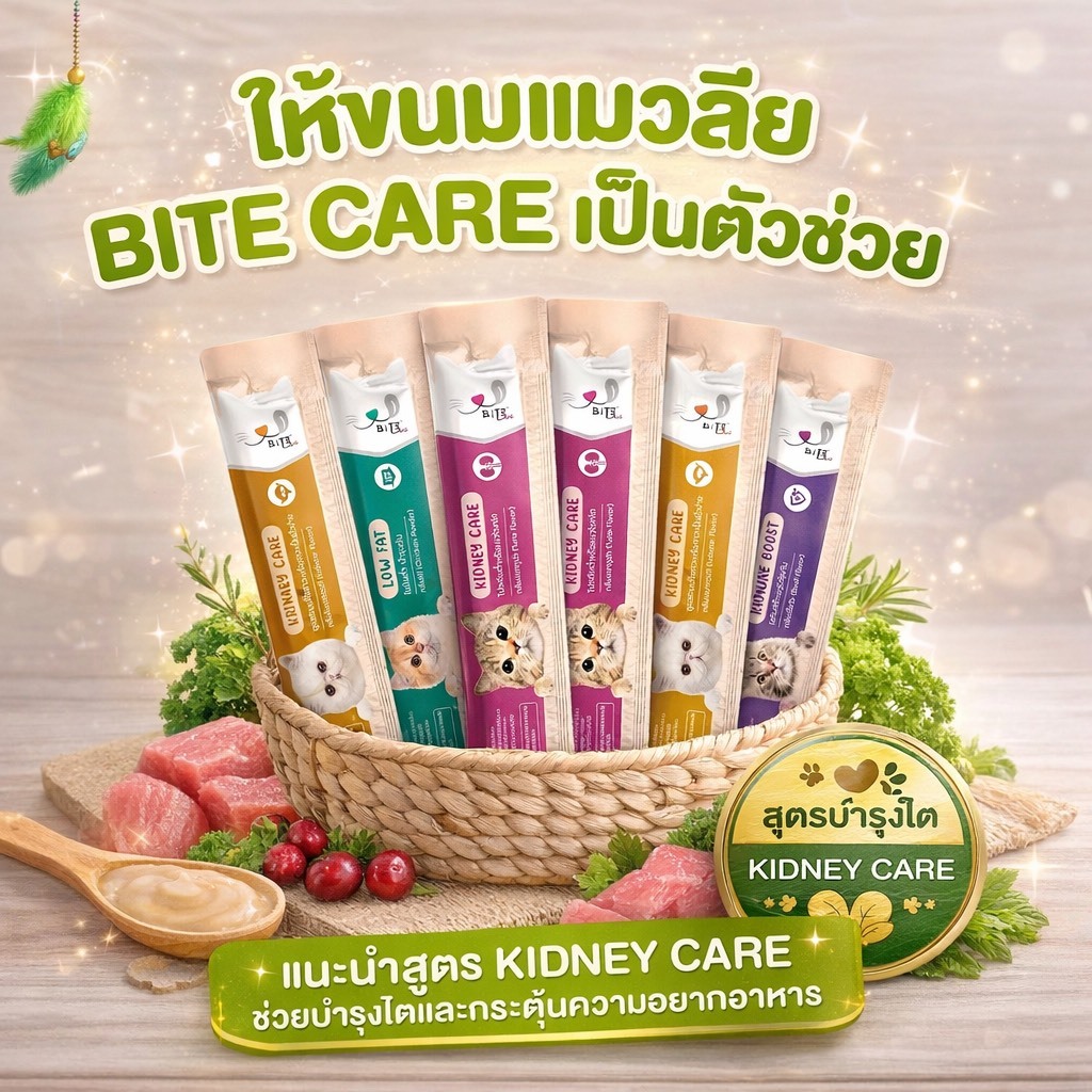 ( 12 ซอง คละได้ ) Bite Care ขนมแมวเลีย บำรุงสุขภาพ ที่มีงานวิจัยรองรับ Bite Care ( 12 ซอง คละได้ )