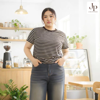 ส่งทันที🛵เสื้อยืดคอกลม เสื้อสาวอวบ baby tee ลายริ้ว ผ้าคอนตอน ไซส์ L/XL อก 36-44 นิ้ว #607